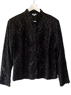 Vintage Sears Women’s Black Lace Blazer Size 14 Y2K Glam Punk Rock Romantic Goth